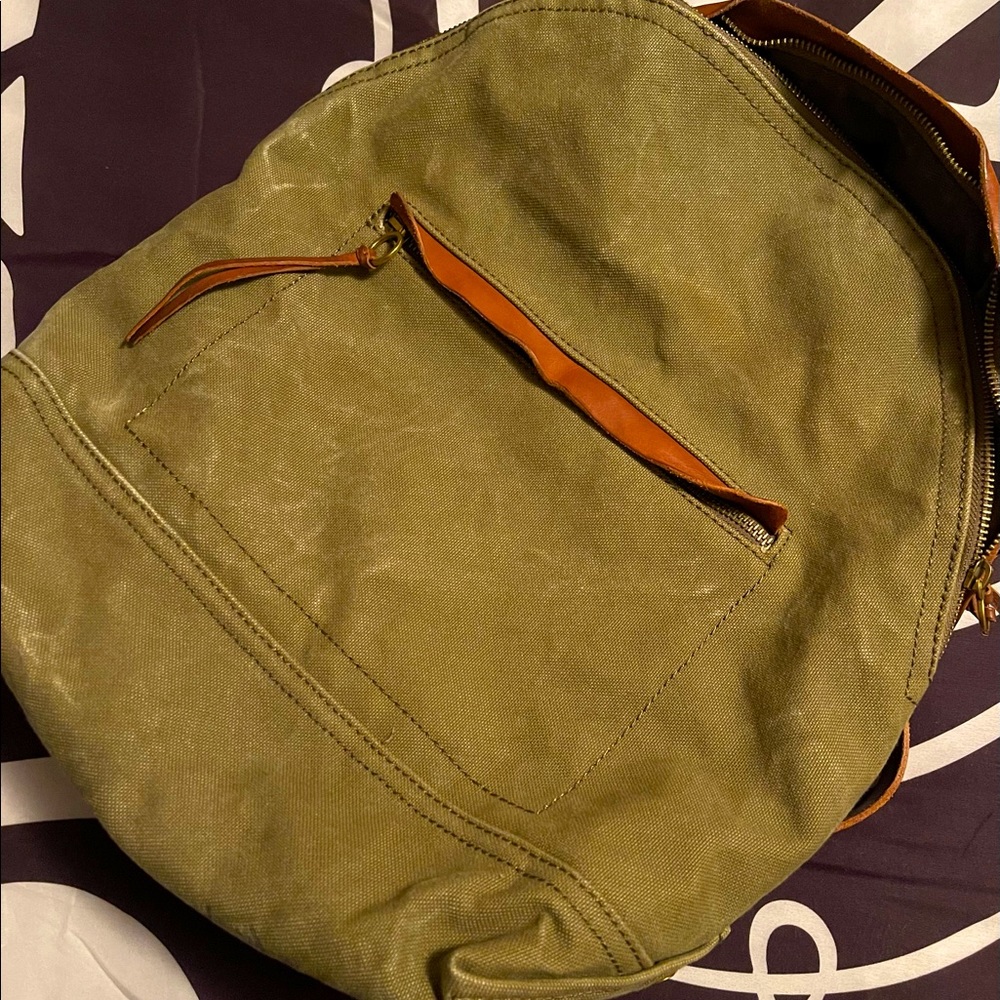 Heavy canvas and leather backpack, army green